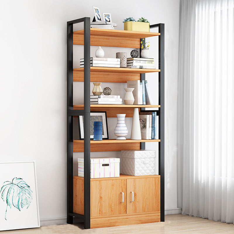 Industrial Etagere Bookshelf Steel Frame Manufactured Wood Shelf Bookshelf with Door 23.6"L x 11.8"W x 68.9"H Black-Wood Clearhalo 'Bookcases' 'furn' 'furn_bookcases' 'Furniture' 'furniture_bookcases' 'kitchen' 'kitchen_bookcases' 'Living Room Furniture' 'Office Furniture' 4749866