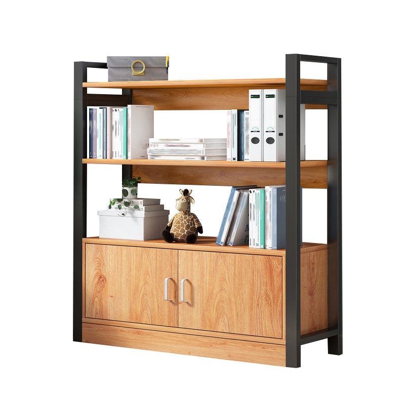 Industrial Etagere Bookshelf Steel Frame Manufactured Wood Shelf Bookshelf with Door 31.5"L x 11.8"W x 44.1"H Black-Wood Clearhalo 'Bookcases' 'furn' 'furn_bookcases' 'Furniture' 'furniture_bookcases' 'kitchen' 'kitchen_bookcases' 'Living Room Furniture' 'Office Furniture' 4749868