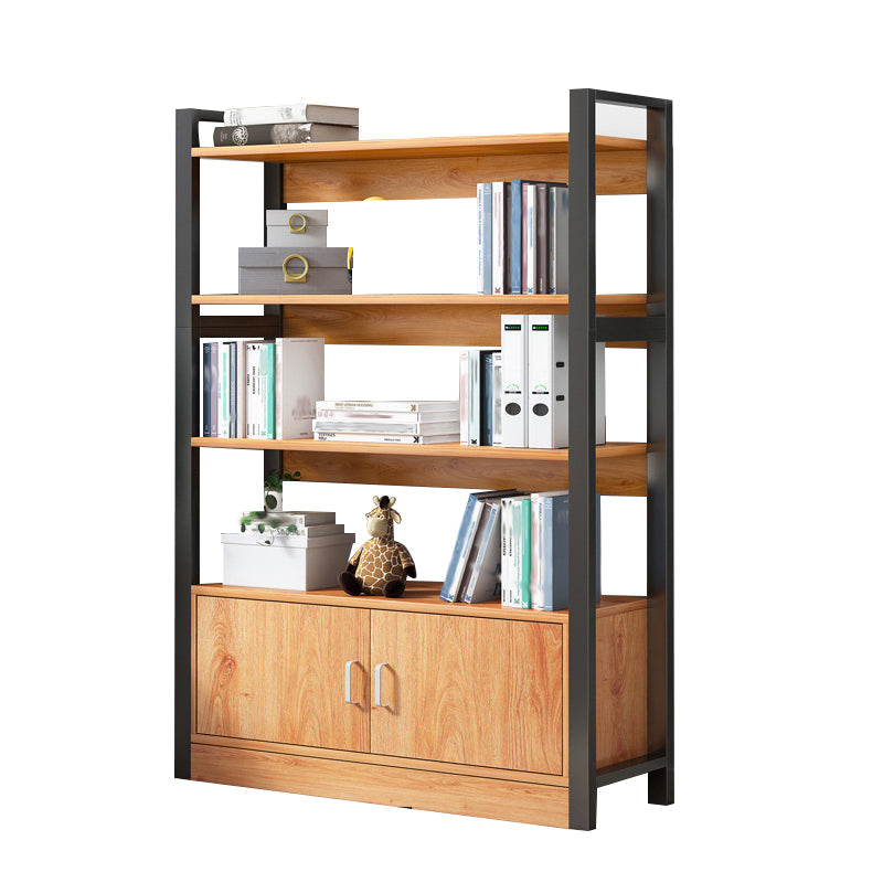 Industrial Etagere Bookshelf Steel Frame Manufactured Wood Shelf Bookshelf with Door 31.5"L x 11.8"W x 56.7"H Black-Wood Clearhalo 'Bookcases' 'furn' 'furn_bookcases' 'Furniture' 'furniture_bookcases' 'kitchen' 'kitchen_bookcases' 'Living Room Furniture' 'Office Furniture' 4749869