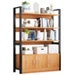 Industrial Etagere Bookshelf Steel Frame Manufactured Wood Shelf Bookshelf with Door 47.2"L x 11.8"W x 56.7"H Black-Wood Clearhalo 'Bookcases' 'furn' 'furn_bookcases' 'Furniture' 'furniture_bookcases' 'kitchen' 'kitchen_bookcases' 'Living Room Furniture' 'Office Furniture' 4749871