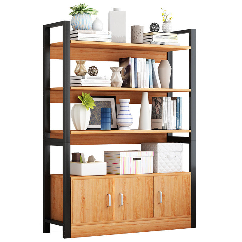 Industrial Etagere Bookshelf Steel Frame Manufactured Wood Shelf Bookshelf with Door 47.2"L x 11.8"W x 56.7"H Black-Wood Clearhalo 'Bookcases' 'furn' 'furn_bookcases' 'Furniture' 'furniture_bookcases' 'kitchen' 'kitchen_bookcases' 'Living Room Furniture' 'Office Furniture' 4749871
