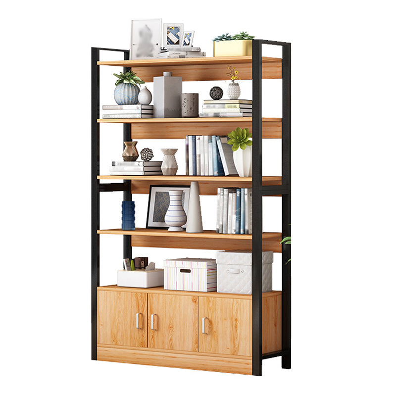 Industrial Etagere Bookshelf Steel Frame Manufactured Wood Shelf Bookshelf with Door 47.2"L x 11.8"W x 68.9"H Black-Wood Clearhalo 'Bookcases' 'furn' 'furn_bookcases' 'Furniture' 'furniture_bookcases' 'kitchen' 'kitchen_bookcases' 'Living Room Furniture' 'Office Furniture' 4749872