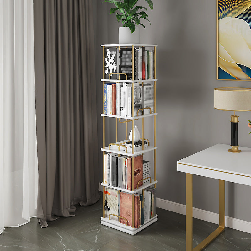 Glam Open Etagere Bookshelf Iron Frame Rubber Wood Shelf Bookshelf Clearhalo 'Bookcases' 'furn' 'furn_bookcases' 'Furniture' 'furniture_bookcases' 'kitchen' 'kitchen_bookcases' 'Living Room Furniture' 'Office Furniture' 4749881