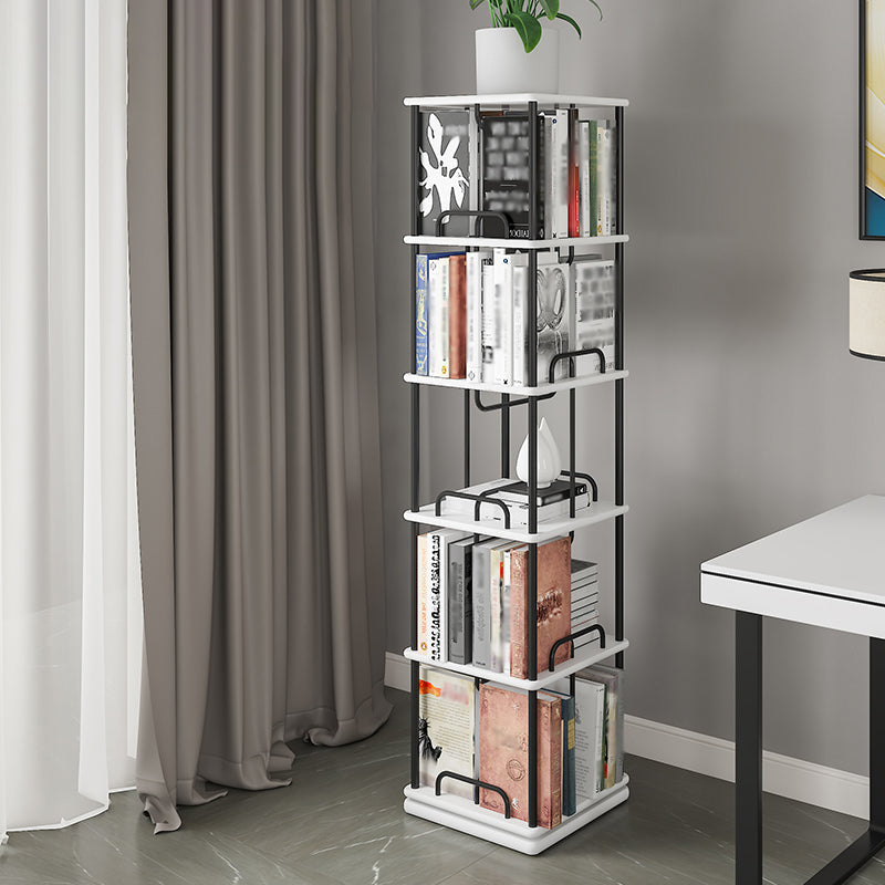 Glam Open Etagere Bookshelf Iron Frame Rubber Wood Shelf Bookshelf 15.7"L x 15.7"W x 68.7"H White-Black Clearhalo 'Bookcases' 'furn' 'furn_bookcases' 'Furniture' 'furniture_bookcases' 'kitchen' 'kitchen_bookcases' 'Living Room Furniture' 'Office Furniture' 4749882
