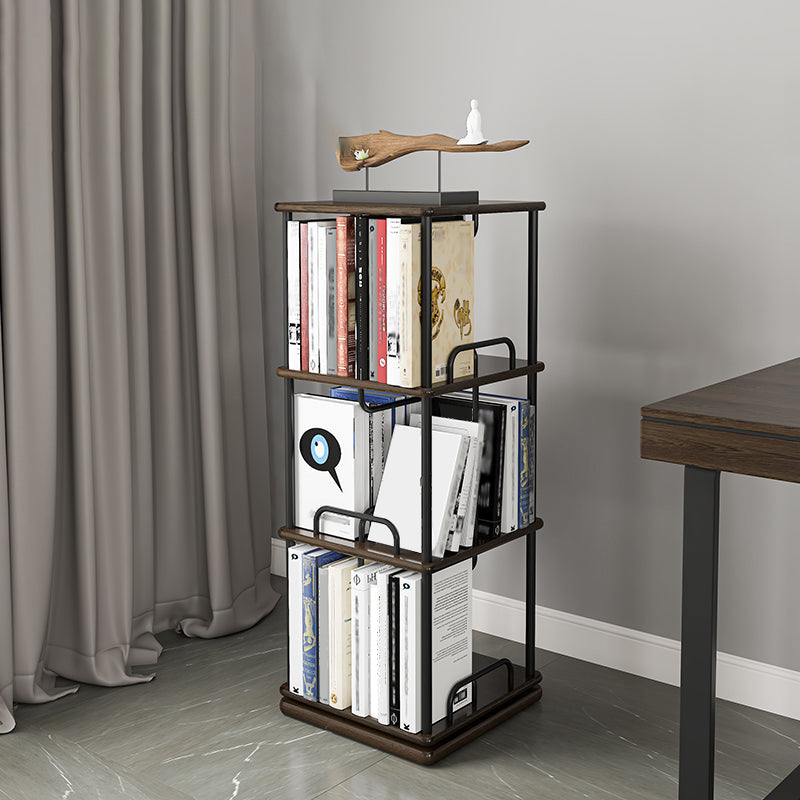 Glam Open Etagere Bookshelf Iron Frame Rubber Wood Shelf Bookshelf 15.7"L x 15.7"W x 42.1"H Brown Black Clearhalo 'Bookcases' 'furn' 'furn_bookcases' 'Furniture' 'furniture_bookcases' 'kitchen' 'kitchen_bookcases' 'Living Room Furniture' 'Office Furniture' 4749883