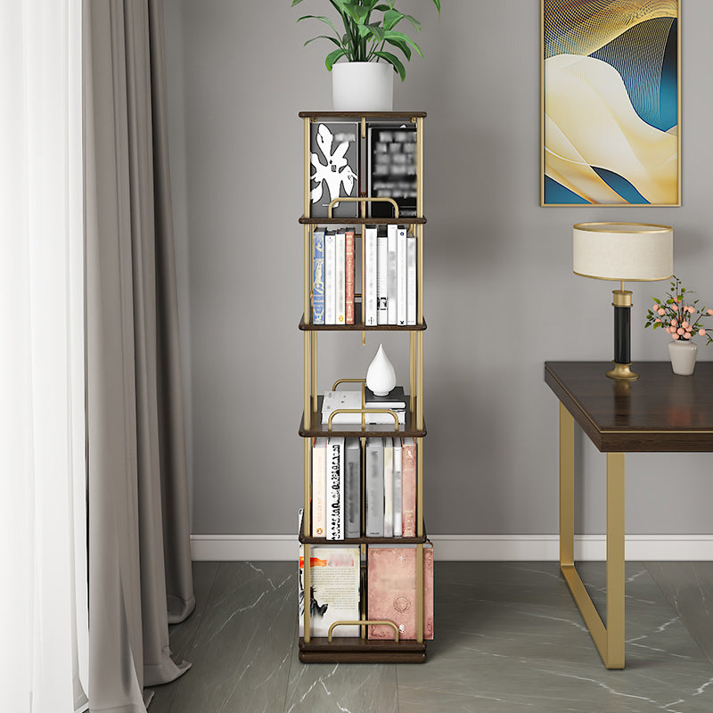 Glam Open Etagere Bookshelf Iron Frame Rubber Wood Shelf Bookshelf Clearhalo 'Bookcases' 'furn' 'furn_bookcases' 'Furniture' 'furniture_bookcases' 'kitchen' 'kitchen_bookcases' 'Living Room Furniture' 'Office Furniture' 4749884