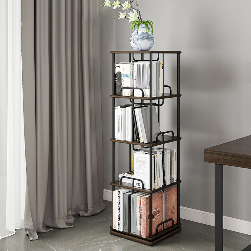 Glam Open Etagere Bookshelf Iron Frame Rubber Wood Shelf Bookshelf 15.7"L x 15.7"W x 55.4"H Brown Black Clearhalo 'Bookcases' 'furn' 'furn_bookcases' 'Furniture' 'furniture_bookcases' 'kitchen' 'kitchen_bookcases' 'Living Room Furniture' 'Office Furniture' 4749885