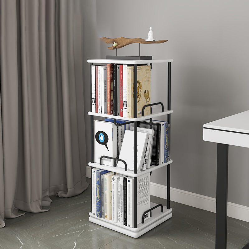 Glam Open Etagere Bookshelf Iron Frame Rubber Wood Shelf Bookshelf 15.7"L x 15.7"W x 42.1"H White-Black Clearhalo 'Bookcases' 'furn' 'furn_bookcases' 'Furniture' 'furniture_bookcases' 'kitchen' 'kitchen_bookcases' 'Living Room Furniture' 'Office Furniture' 4749886