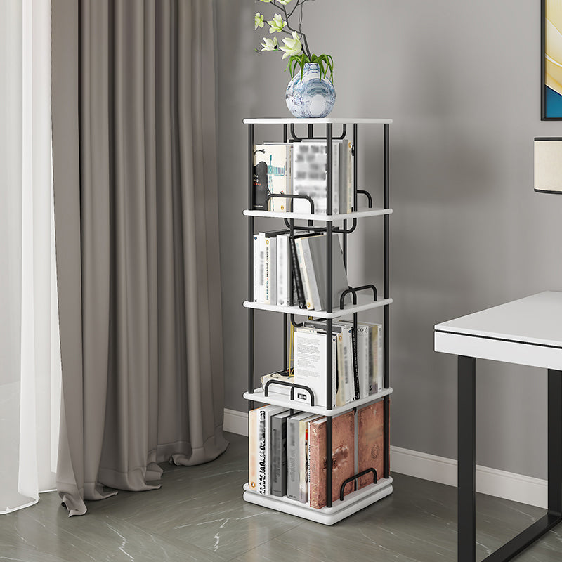 Glam Open Etagere Bookshelf Iron Frame Rubber Wood Shelf Bookshelf 15.7"L x 15.7"W x 55.4"H White-Black Clearhalo 'Bookcases' 'furn' 'furn_bookcases' 'Furniture' 'furniture_bookcases' 'kitchen' 'kitchen_bookcases' 'Living Room Furniture' 'Office Furniture' 4749888