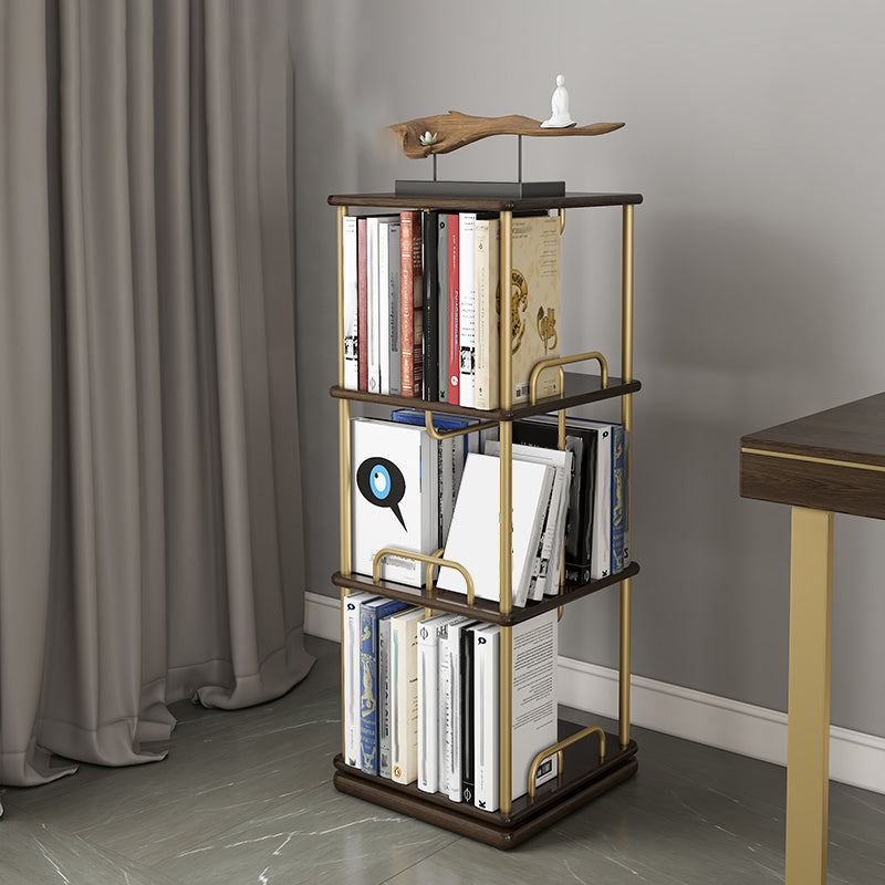 Glam Open Etagere Bookshelf Iron Frame Rubber Wood Shelf Bookshelf 15.7"L x 15.7"W x 42.1"H Black-Gold Clearhalo 'Bookcases' 'furn' 'furn_bookcases' 'Furniture' 'furniture_bookcases' 'kitchen' 'kitchen_bookcases' 'Living Room Furniture' 'Office Furniture' 4749890