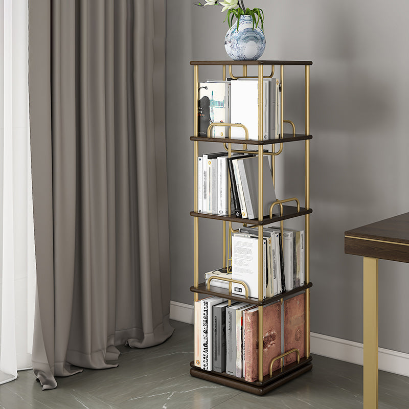 Glam Open Etagere Bookshelf Iron Frame Rubber Wood Shelf Bookshelf 15.7"L x 15.7"W x 55.4"H Black-Gold Clearhalo 'Bookcases' 'furn' 'furn_bookcases' 'Furniture' 'furniture_bookcases' 'kitchen' 'kitchen_bookcases' 'Living Room Furniture' 'Office Furniture' 4749891