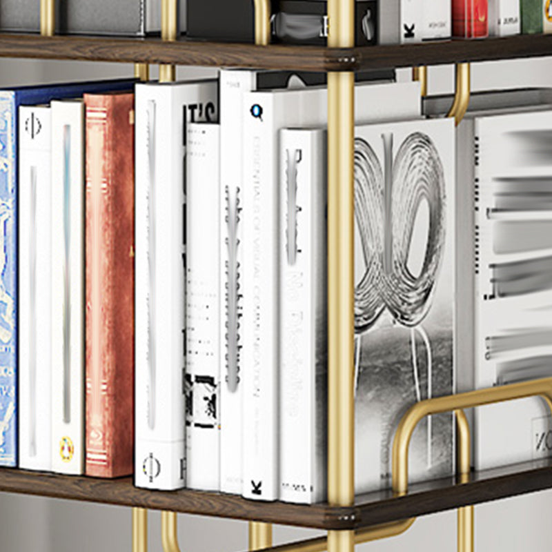 Glam Open Etagere Bookshelf Iron Frame Rubber Wood Shelf Bookshelf Clearhalo 'Bookcases' 'furn' 'furn_bookcases' 'Furniture' 'furniture_bookcases' 'kitchen' 'kitchen_bookcases' 'Living Room Furniture' 'Office Furniture' 4749892