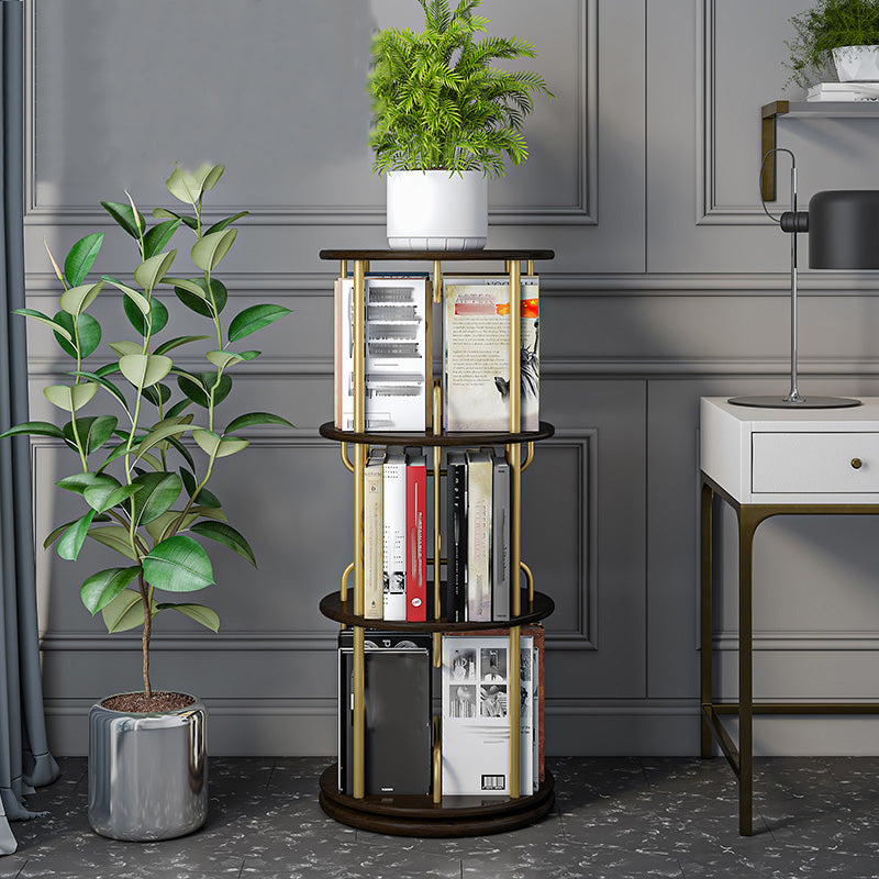 Glam Open Etagere Bookshelf Iron Frame Rubber Wood Shelf Bookshelf 17.7"L x 17.7"W x 42"H Black-Gold Clearhalo 'Bookcases' 'furn' 'furn_bookcases' 'Furniture' 'furniture_bookcases' 'kitchen' 'kitchen_bookcases' 'Living Room Furniture' 'Office Furniture' 4749895