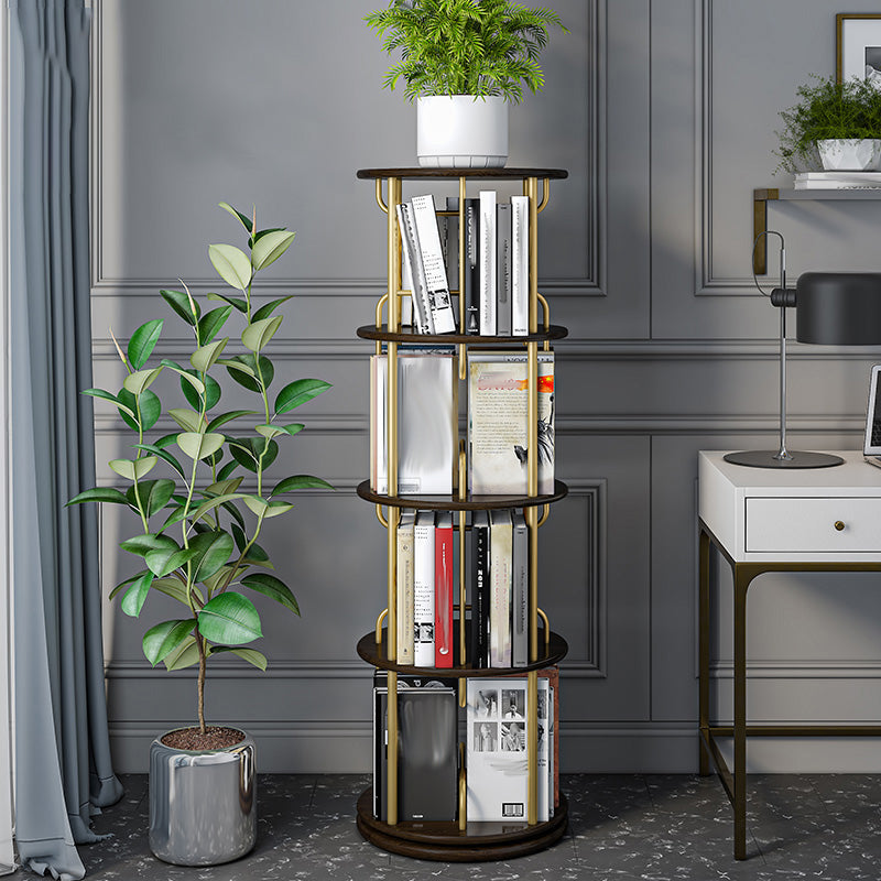 Glam Open Etagere Bookshelf Iron Frame Rubber Wood Shelf Bookshelf 17.7"L x 17.7"W x 55.3"H Black-Gold Clearhalo 'Bookcases' 'furn' 'furn_bookcases' 'Furniture' 'furniture_bookcases' 'kitchen' 'kitchen_bookcases' 'Living Room Furniture' 'Office Furniture' 4749898