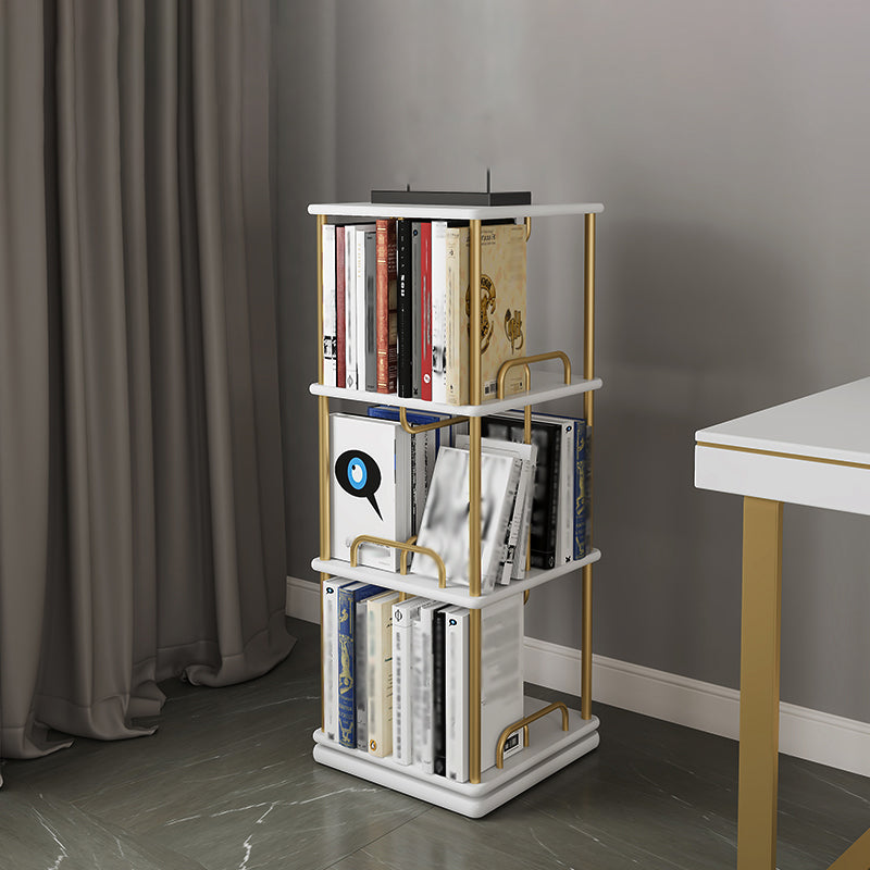 Glam Open Etagere Bookshelf Iron Frame Rubber Wood Shelf Bookshelf 15.7"L x 15.7"W x 42.1"H White-Gold Clearhalo 'Bookcases' 'furn' 'furn_bookcases' 'Furniture' 'furniture_bookcases' 'kitchen' 'kitchen_bookcases' 'Living Room Furniture' 'Office Furniture' 4749900