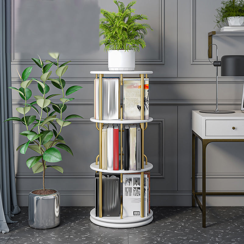 Glam Open Etagere Bookshelf Iron Frame Rubber Wood Shelf Bookshelf 17.7"L x 17.7"W x 42"H White-Gold Clearhalo 'Bookcases' 'furn' 'furn_bookcases' 'Furniture' 'furniture_bookcases' 'kitchen' 'kitchen_bookcases' 'Living Room Furniture' 'Office Furniture' 4749903