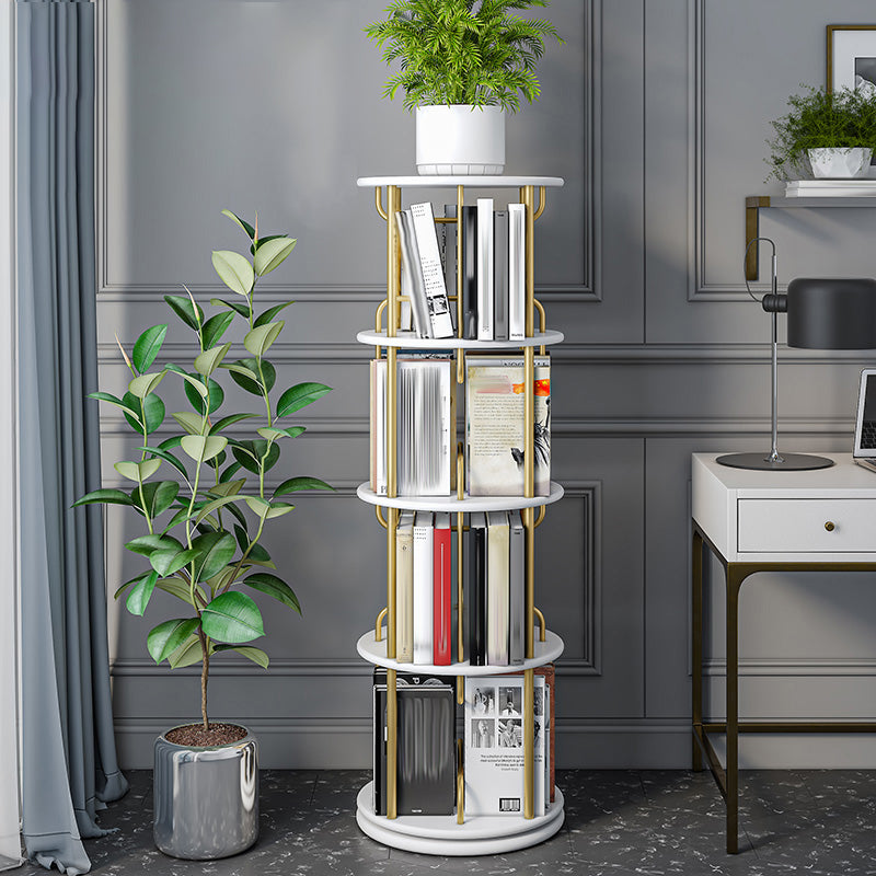 Glam Open Etagere Bookshelf Iron Frame Rubber Wood Shelf Bookshelf 17.7"L x 17.7"W x 55.3"H White-Gold Clearhalo 'Bookcases' 'furn' 'furn_bookcases' 'Furniture' 'furniture_bookcases' 'kitchen' 'kitchen_bookcases' 'Living Room Furniture' 'Office Furniture' 4749904