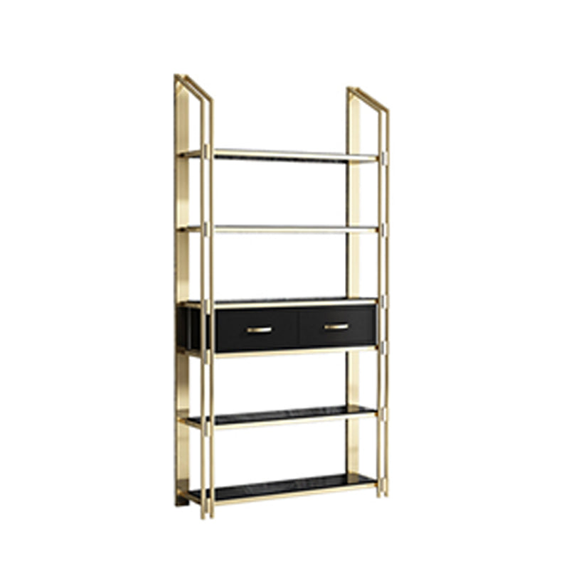 Glam Style Bookcase 12"W 79"H Open Back Bookshelf for Study Room Home Office Gold-Black Drawers Clearhalo 'Bookcases' 'furn' 'furn_bookcases' 'Furniture' 'furniture_bookcases' 'kitchen' 'kitchen_bookcases' 'Living Room Furniture' 'Office Furniture' 4749914