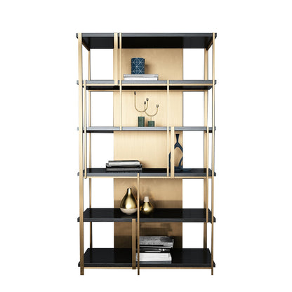 11.81"W 78.74"H Bookcase Glam Style Open Back Bookshelf for Study Room Home Office Black-Gold Clearhalo 'Bookcases' 'furn' 'furn_bookcases' 'Furniture' 'furniture_bookcases' 'kitchen' 'kitchen_bookcases' 'Living Room Furniture' 'Office Furniture' 4749931