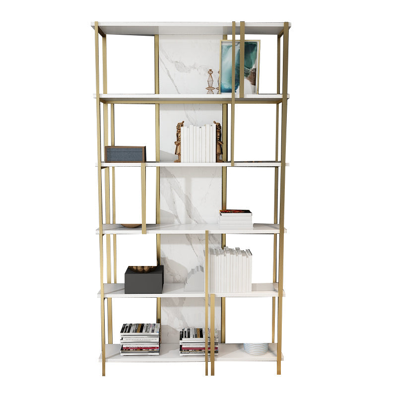 11.81"W 78.74"H Bookcase Glam Style Open Back Bookshelf for Study Room Home Office White-Gold Clearhalo 'Bookcases' 'furn' 'furn_bookcases' 'Furniture' 'furniture_bookcases' 'kitchen' 'kitchen_bookcases' 'Living Room Furniture' 'Office Furniture' 4749932