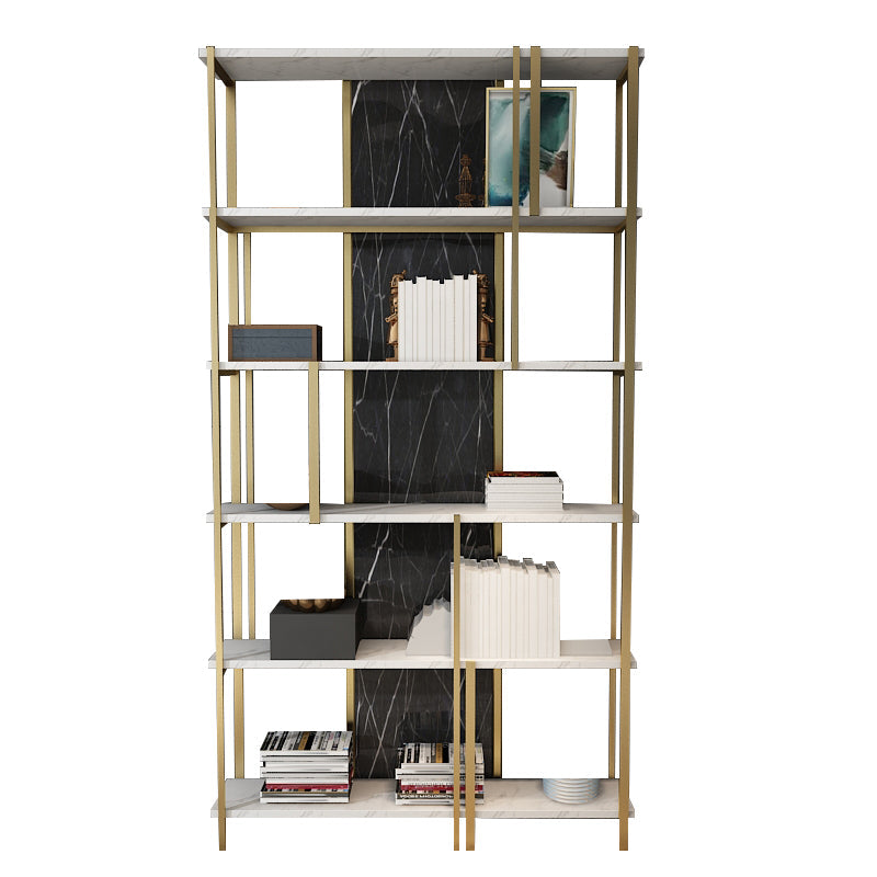 11.81"W 78.74"H Bookcase Glam Style Open Back Bookshelf for Study Room Home Office White-Black Clearhalo 'Bookcases' 'furn' 'furn_bookcases' 'Furniture' 'furniture_bookcases' 'kitchen' 'kitchen_bookcases' 'Living Room Furniture' 'Office Furniture' 4749938