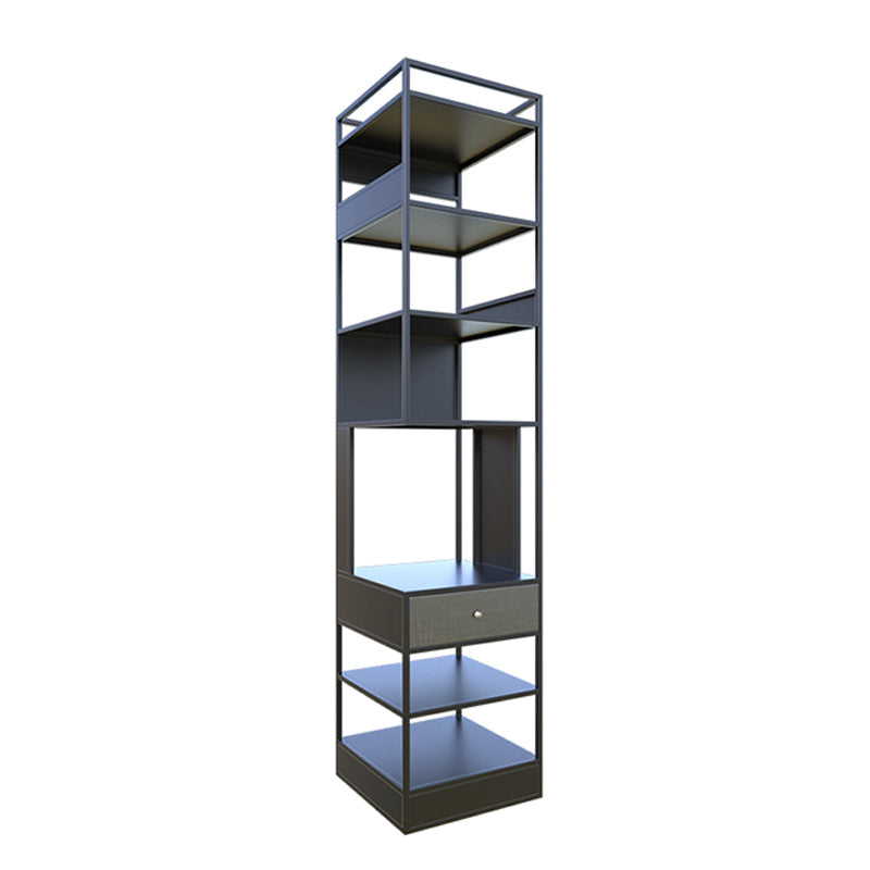 Iron Industrial Corner Bookshelf Open Vertical Bookshelf with Drawer 16"L x 16"W x 71"H Black Clearhalo 'Bookcases' 'furn' 'furn_bookcases' 'Furniture' 'furniture_bookcases' 'kitchen' 'kitchen_bookcases' 'Living Room Furniture' 'Office Furniture' 4749955