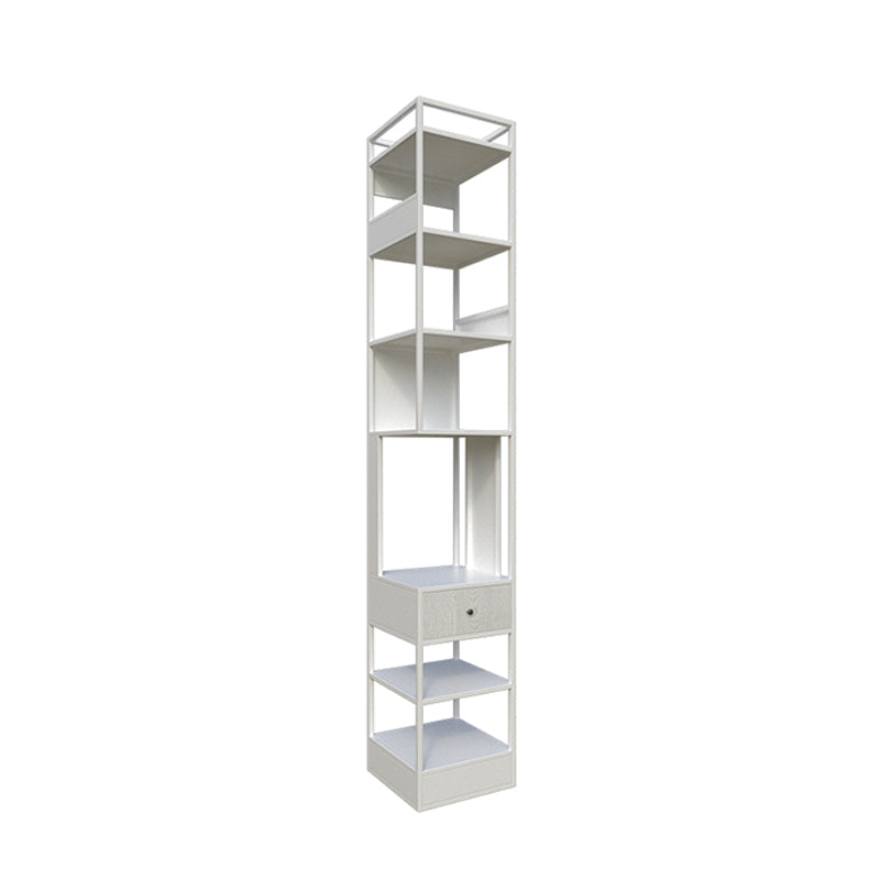 Iron Industrial Corner Bookshelf Open Vertical Bookshelf with Drawer 11.8"L x 11.8"W x 70.9"H White Clearhalo 'Bookcases' 'furn' 'furn_bookcases' 'Furniture' 'furniture_bookcases' 'kitchen' 'kitchen_bookcases' 'Living Room Furniture' 'Office Furniture' 4749957