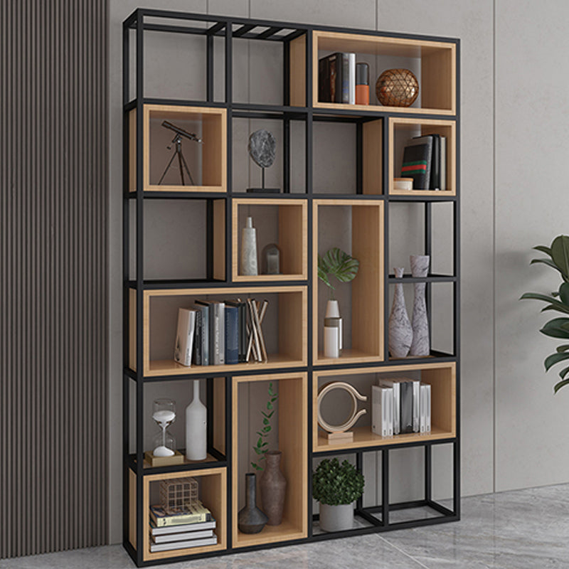 Industrial Open Etagere Bookshelf Iron Frame Solid Wood Shelf Bookshelf 63"L x 9.8"W x 94.5"H Clearhalo 'Bookcases' 'furn' 'furn_bookcases' 'Furniture' 'furniture_bookcases' 'kitchen' 'kitchen_bookcases' 'Living Room Furniture' 'Office Furniture' 4749973