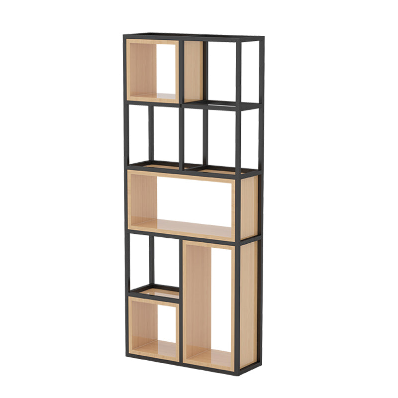 Industrial Open Etagere Bookshelf Iron Frame Solid Wood Shelf Bookshelf 31.5"L x 9.8"W x 78.7"H Clearhalo 'Bookcases' 'furn' 'furn_bookcases' 'Furniture' 'furniture_bookcases' 'kitchen' 'kitchen_bookcases' 'Living Room Furniture' 'Office Furniture' 4749979