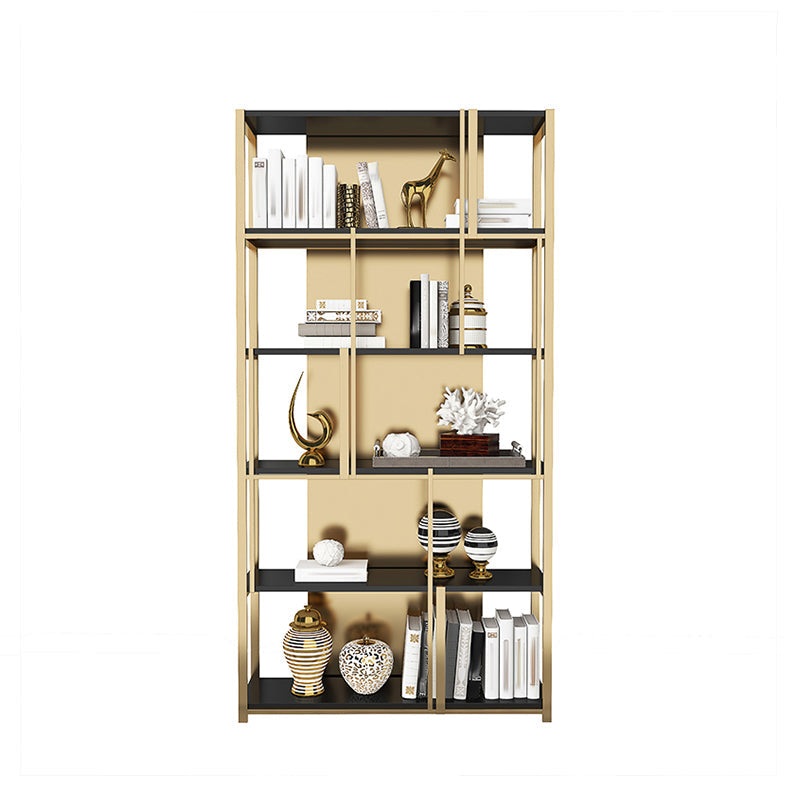 11.81"W 78.74"H Bookshelf Glam Style Open Back Bookcase for Study Room Home Office Gold-Black Clearhalo 'Bookcases' 'furn' 'furn_bookcases' 'Furniture' 'furniture_bookcases' 'kitchen' 'kitchen_bookcases' 'Living Room Furniture' 'Office Furniture' 4750005