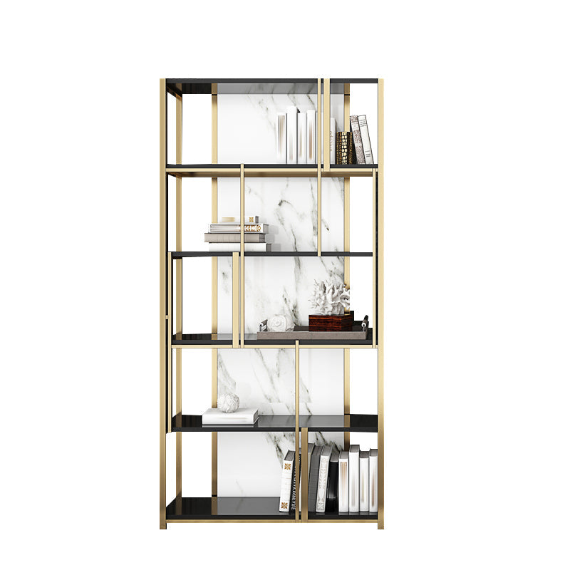 11.81"W 78.74"H Bookshelf Glam Style Open Back Bookcase for Study Room Home Office Gold Clearhalo 'Bookcases' 'furn' 'furn_bookcases' 'Furniture' 'furniture_bookcases' 'kitchen' 'kitchen_bookcases' 'Living Room Furniture' 'Office Furniture' 4750006