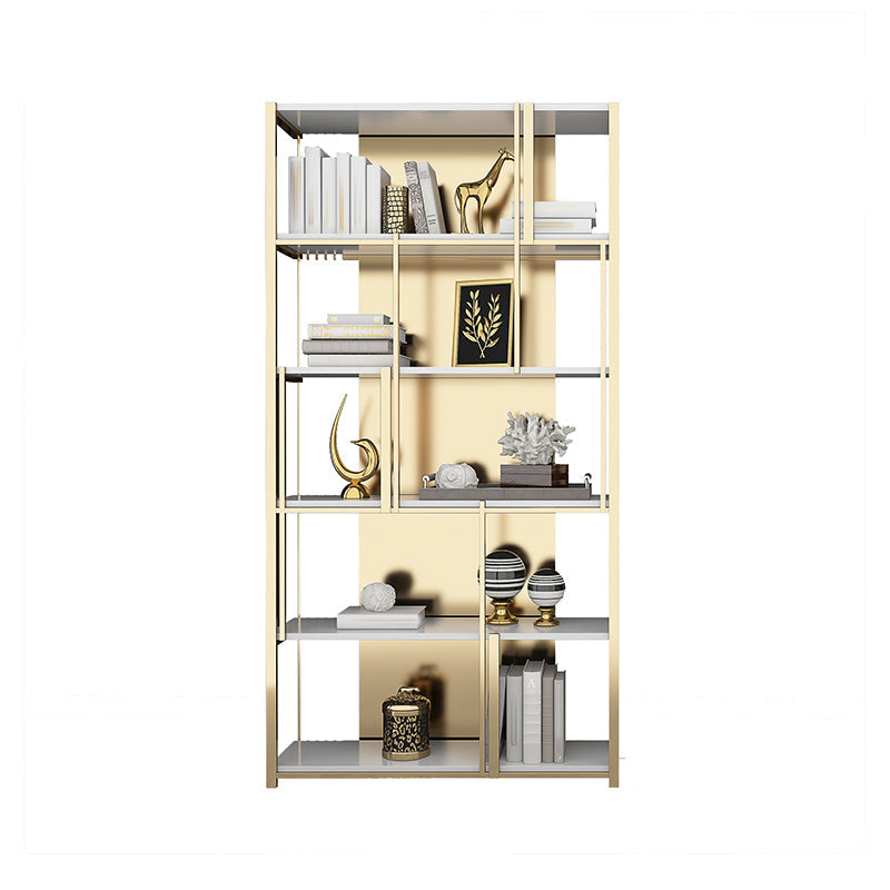 11.81"W 78.74"H Bookshelf Glam Style Open Back Bookcase for Study Room Home Office White-Gold Clearhalo 'Bookcases' 'furn' 'furn_bookcases' 'Furniture' 'furniture_bookcases' 'kitchen' 'kitchen_bookcases' 'Living Room Furniture' 'Office Furniture' 4750010