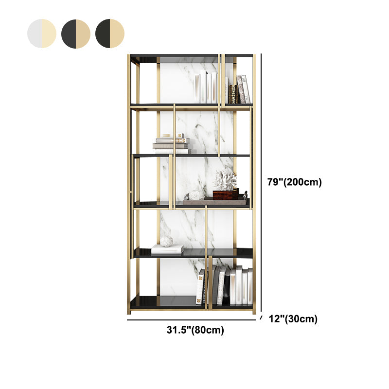 11.81"W 78.74"H Bookshelf Glam Style Open Back Bookcase for Study Room Home Office Clearhalo 'Bookcases' 'furn' 'furn_bookcases' 'Furniture' 'furniture_bookcases' 'kitchen' 'kitchen_bookcases' 'Living Room Furniture' 'Office Furniture' 4750021
