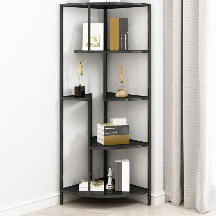 Industrial Metal Corner Bookshelf Open Vertical Bookshelf for Living Room 13.8"L x 13.8"W x 50.4"H Black Clearhalo 'Bookcases' 'furn' 'furn_bookcases' 'Furniture' 'furniture_bookcases' 'kitchen' 'kitchen_bookcases' 'Living Room Furniture' 'Office Furniture' 4750026