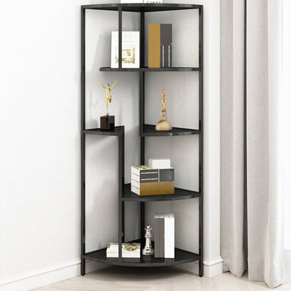 Industrial Metal Corner Bookshelf Open Vertical Bookshelf for Living Room 13.8"L x 13.8"W x 50.4"H Black Clearhalo 'Bookcases' 'furn' 'furn_bookcases' 'Furniture' 'furniture_bookcases' 'kitchen' 'kitchen_bookcases' 'Living Room Furniture' 'Office Furniture' 4750026