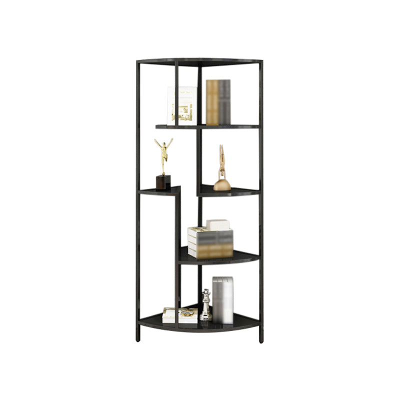 Industrial Metal Corner Bookshelf Open Vertical Bookshelf for Living Room 17.7"L x 17.7"W x 50.4"H Black Clearhalo 'Bookcases' 'furn' 'furn_bookcases' 'Furniture' 'furniture_bookcases' 'kitchen' 'kitchen_bookcases' 'Living Room Furniture' 'Office Furniture' 4750036