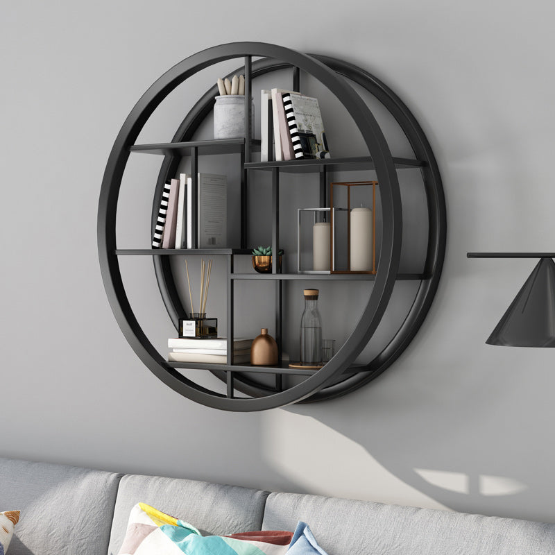 Industrial Wall Mounted Bookshelf Iron Closed Back Bookshelf for Home 31.5"L x 7.1"W x 31.5"H Black Clearhalo 'Bookcases' 'furn' 'furn_bookcases' 'Furniture' 'furniture_bookcases' 'kitchen' 'kitchen_bookcases' 'Living Room Furniture' 'Office Furniture' 4750096