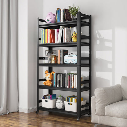 Scandinavian Style Bookcase Open Back Bookshelf for Home Office with Casters Black Clearhalo 'Bookcases' 'furn' 'furn_bookcases' 'Furniture' 'furniture_bookcases' 'kitchen' 'kitchen_bookcases' 'Living Room Furniture' 'Office Furniture' 4750112