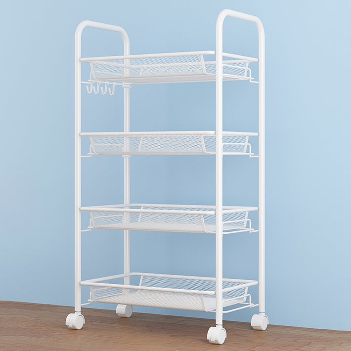 Industrial Steel Etagere Bookshelf Open Vertical Bookshelf with Caster Wheels 17.3"L x 10.2"W x 33.5"H White Clearhalo 'Bookcases' 'furn' 'furn_bookcases' 'Furniture' 'furniture_bookcases' 'kitchen' 'kitchen_bookcases' 'Living Room Furniture' 'Office Furniture' 4750131