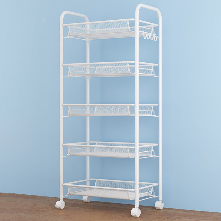 Industrial Steel Etagere Bookshelf Open Vertical Bookshelf with Caster Wheels 17.3"L x 10.2"W x 40.9"H White Clearhalo 'Bookcases' 'furn' 'furn_bookcases' 'Furniture' 'furniture_bookcases' 'kitchen' 'kitchen_bookcases' 'Living Room Furniture' 'Office Furniture' 4750133