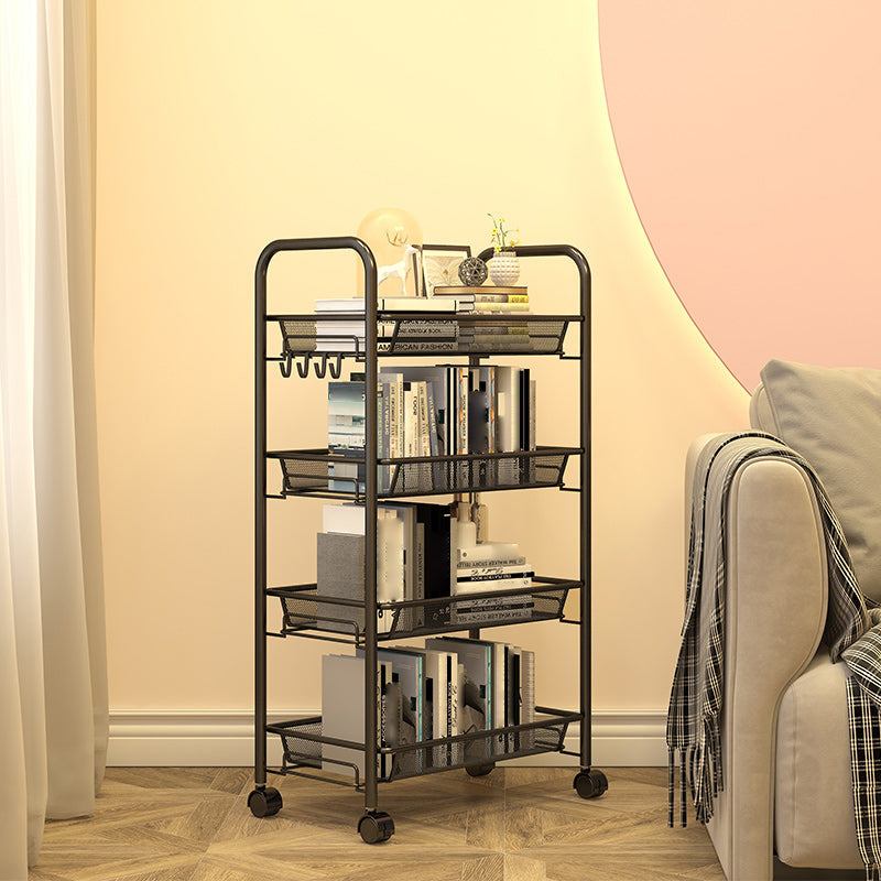 Industrial Steel Etagere Bookshelf Open Vertical Bookshelf with Caster Wheels 17.3"L x 10.2"W x 33.5"H Black Clearhalo 'Bookcases' 'furn' 'furn_bookcases' 'Furniture' 'furniture_bookcases' 'kitchen' 'kitchen_bookcases' 'Living Room Furniture' 'Office Furniture' 4750134
