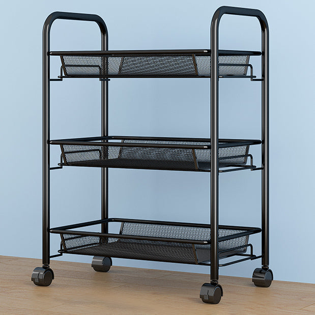 Industrial Steel Etagere Bookshelf Open Vertical Bookshelf with Caster Wheels 17.3"L x 10.2"W x 24.4"H Black Clearhalo 'Bookcases' 'furn' 'furn_bookcases' 'Furniture' 'furniture_bookcases' 'kitchen' 'kitchen_bookcases' 'Living Room Furniture' 'Office Furniture' 4750135