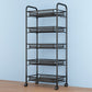 Industrial Steel Etagere Bookshelf Open Vertical Bookshelf with Caster Wheels 17.3"L x 10.2"W x 40.9"H Black Clearhalo 'Bookcases' 'furn' 'furn_bookcases' 'Furniture' 'furniture_bookcases' 'kitchen' 'kitchen_bookcases' 'Living Room Furniture' 'Office Furniture' 4750138