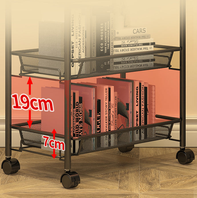 Industrial Steel Etagere Bookshelf Open Vertical Bookshelf with Caster Wheels Clearhalo 'Bookcases' 'furn' 'furn_bookcases' 'Furniture' 'furniture_bookcases' 'kitchen' 'kitchen_bookcases' 'Living Room Furniture' 'Office Furniture' 4750142