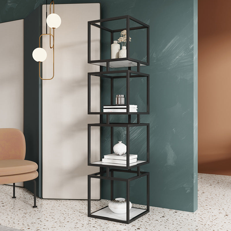 Industrial Metal Open Back Bookshelf Vertical Bookshelf for Living Room 11.8"L x 11.8"W x 63"H Black Clearhalo 'Bookcases' 'furn' 'furn_bookcases' 'Furniture' 'furniture_bookcases' 'kitchen' 'kitchen_bookcases' 'Living Room Furniture' 'Office Furniture' 4750286