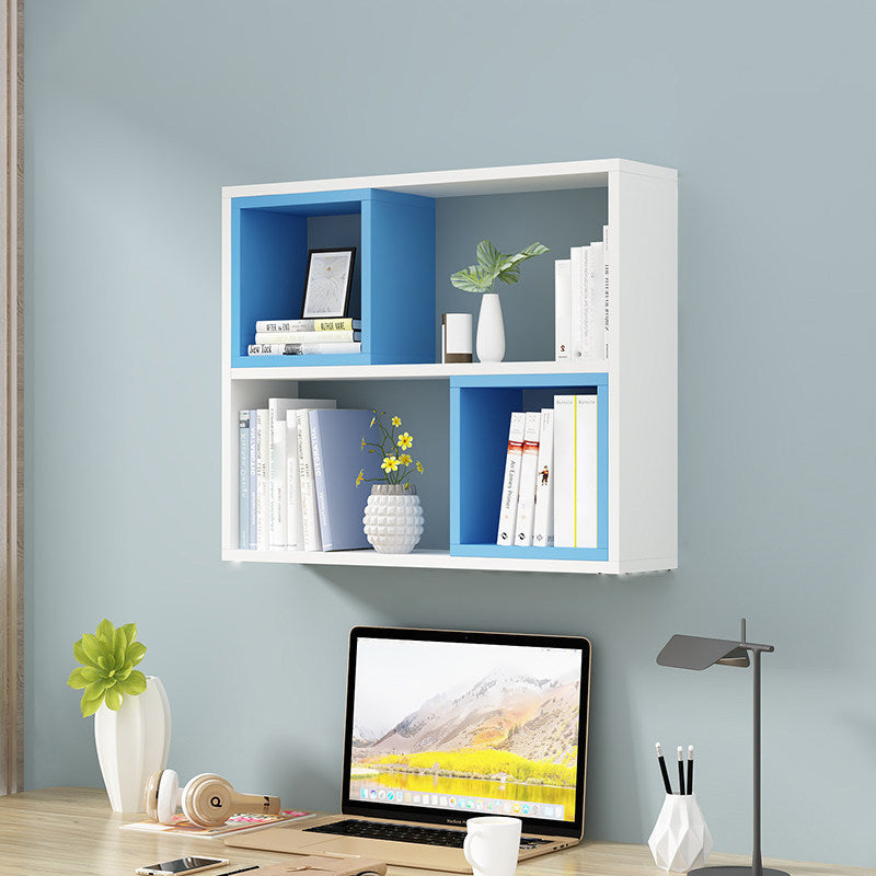 Manufactured Wood Wall Mounted Bookshelf Modern Bookshelf for Home 31.5"L x 7.9"W x 25.6"H White-Blue Clearhalo 'Bookcases' 'furn' 'furn_bookcases' 'Furniture' 'furniture_bookcases' 'kitchen' 'kitchen_bookcases' 'Living Room Furniture' 'Office Furniture' 4750473