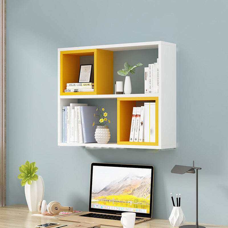 Manufactured Wood Wall Mounted Bookshelf Modern Bookshelf for Home 31.5"L x 7.9"W x 25.6"H White-Yellow Clearhalo 'Bookcases' 'furn' 'furn_bookcases' 'Furniture' 'furniture_bookcases' 'kitchen' 'kitchen_bookcases' 'Living Room Furniture' 'Office Furniture' 4750487