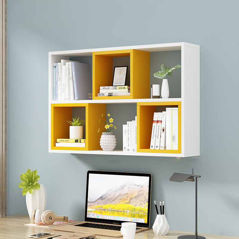 Manufactured Wood Wall Mounted Bookshelf Modern Bookshelf for Home 39.4"L x 7.9"W x 25.6"H White-Yellow Clearhalo 'Bookcases' 'furn' 'furn_bookcases' 'Furniture' 'furniture_bookcases' 'kitchen' 'kitchen_bookcases' 'Living Room Furniture' 'Office Furniture' 4750488