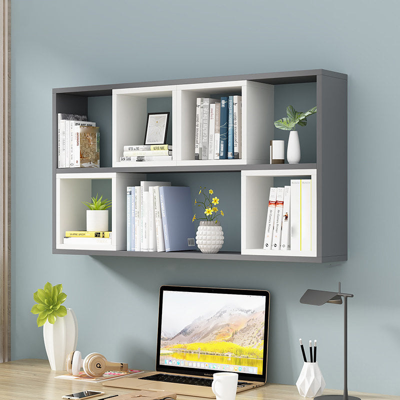 Manufactured Wood Wall Mounted Bookshelf Modern Bookshelf for Home 47.2"L x 7.9"W x 25.6"H Gray-White Clearhalo 'Bookcases' 'furn' 'furn_bookcases' 'Furniture' 'furniture_bookcases' 'kitchen' 'kitchen_bookcases' 'Living Room Furniture' 'Office Furniture' 4750493