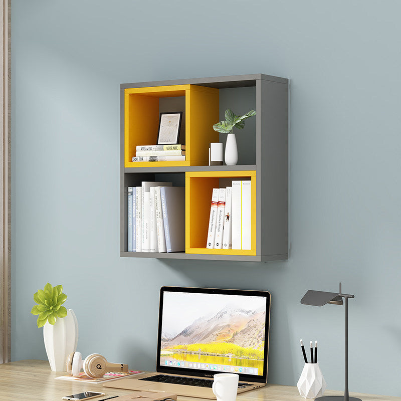 Manufactured Wood Wall Mounted Bookshelf Modern Bookshelf for Home 23.6"L x 7.9"W x 25.6"H Gray-Yellow Clearhalo 'Bookcases' 'furn' 'furn_bookcases' 'Furniture' 'furniture_bookcases' 'kitchen' 'kitchen_bookcases' 'Living Room Furniture' 'Office Furniture' 4750494